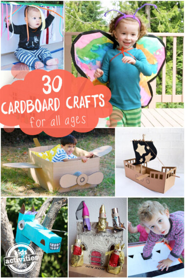 30 cardboard box crafts curated by Michelle McInerney of mollymoocrafts.com for KidsActivitiesBlog