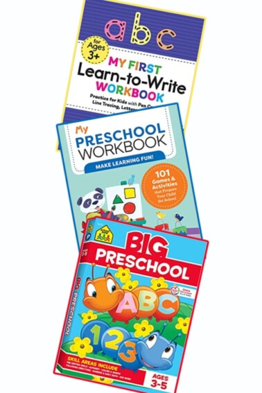 The covers of the top three best selling preschool workbooks
