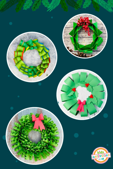 Image shows 4 different christmas wreath crafts. from Kids activities blog
