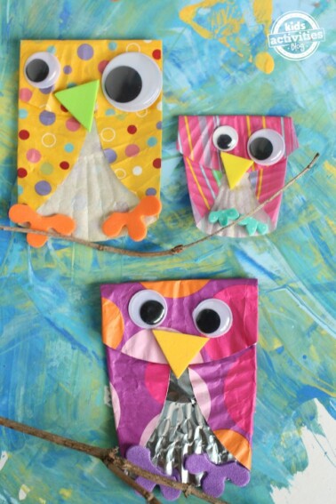 Owl family made from cupcake liners