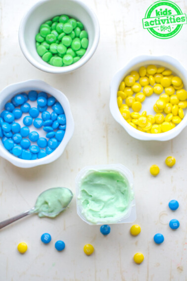 yellow plus blue equals green snack for kids