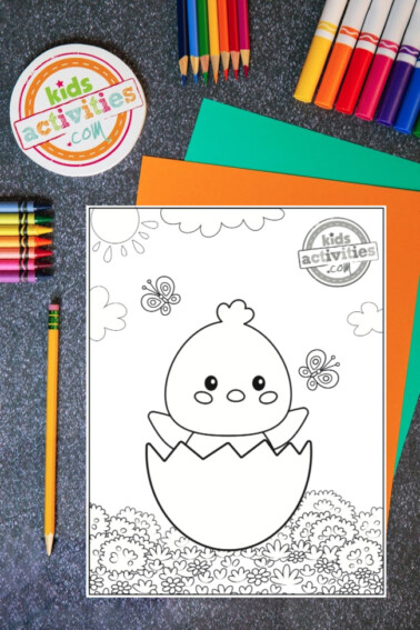 Free Printable Baby Chick Coloring Page from Kids Activities Blog