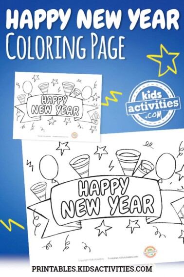 Happy New Year Coloring Page feature