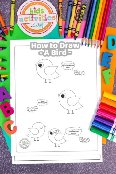 how to draw a bird free printable