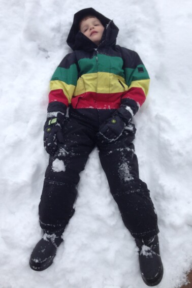Rhett exhausted in the snow