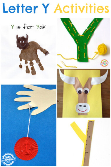 Letter Y activities for kids learning the alphabet - Kids activities Blog - shown yak yoyo and yarn