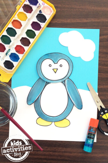 Penguin Coloring Page and Craft by Jen Goode