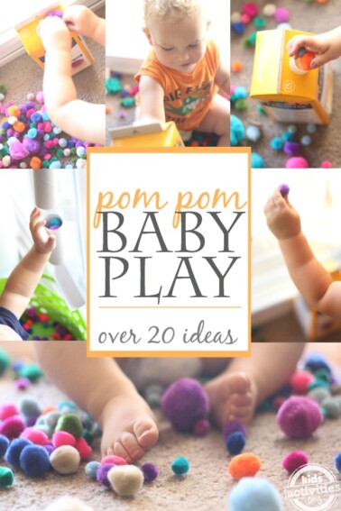 pom pom baby play activities - more than 20 ideas - collage of pom pom activities for toddlers