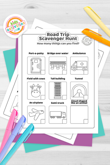 Road trip Scavenger Hunt Coloring Pages Feature Image