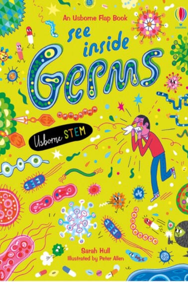 Usborne's See Inside Germs book cover with colorful illustrations of germs.
