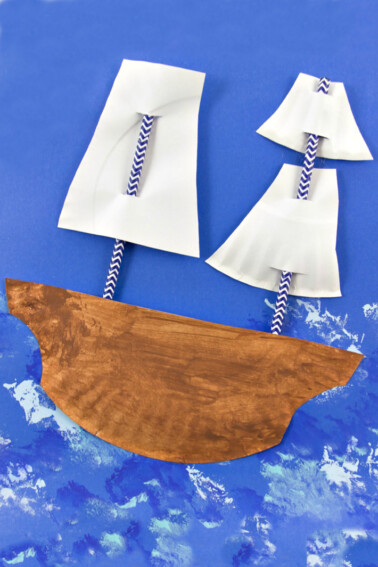 paper plate boat Mayflower craft for Thanksgiving