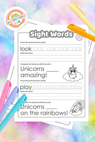 Unicorn Sight Words Coloring Pages