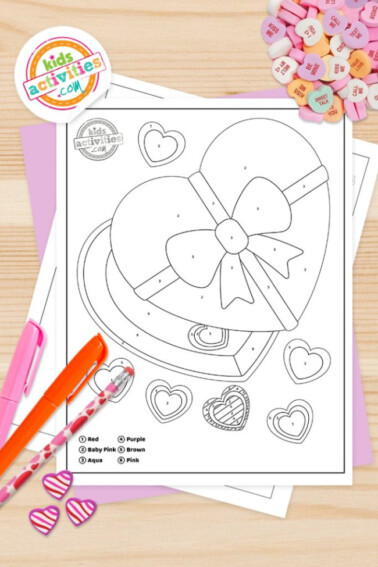 valentines day color by number worksheets