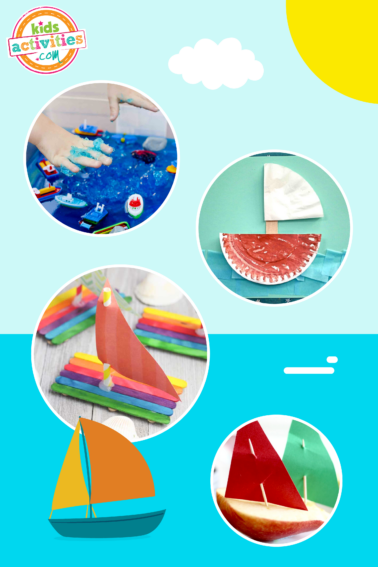 Image shows various boat activities on a sea background from Kids Activities Blog.