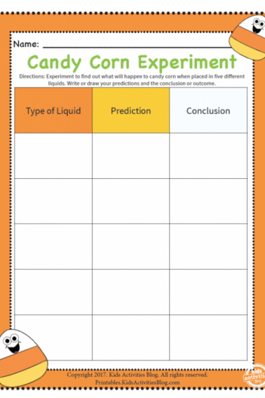 Fun Candy Corn Science Experiment Printable Recording Worksheet