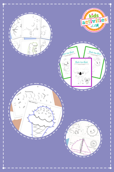 Image shows a compilation of dot to dot worksheets from different sources.