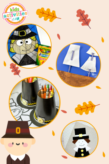 Image shows a variety of pilgrim crafts from Kids Activities Blog