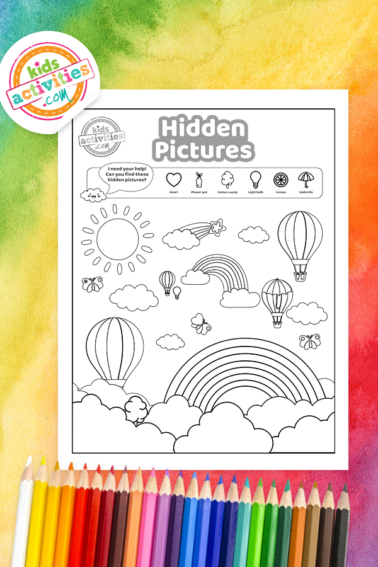 Rainbow Hidden Pictures Coloring Page
