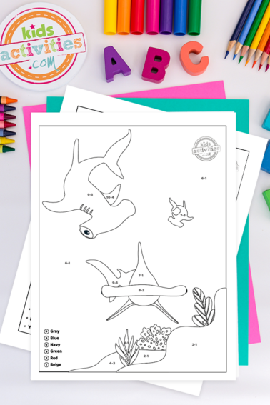 Shark Week Color By Number Subtractions Coloring Pages
